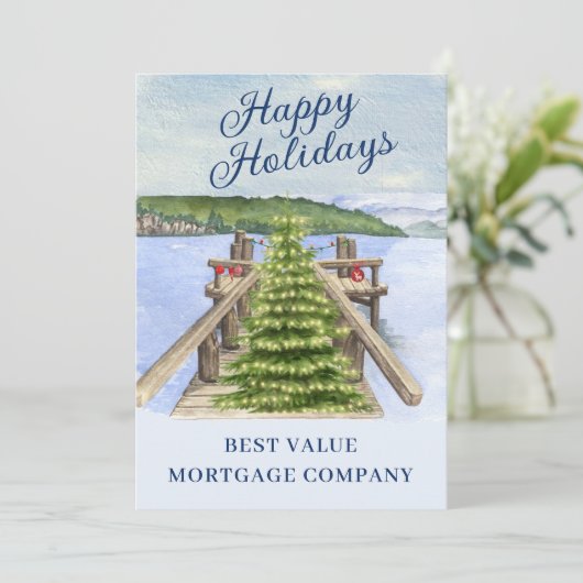 Prettige feestdagen Kaart Lake Mountain Dock (Staand voorkant)