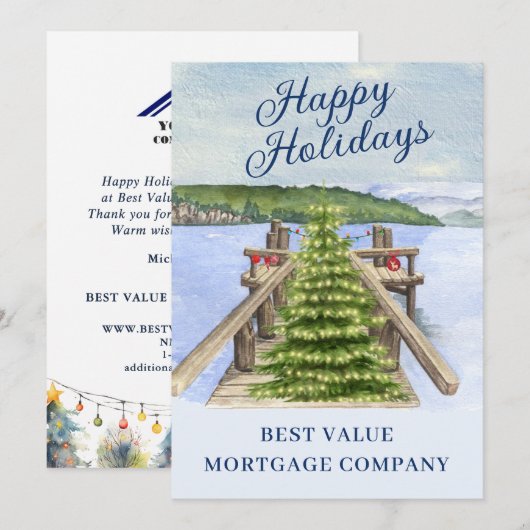Prettige feestdagen Kaart Lake Mountain Dock (Voorkant / Achterkant)