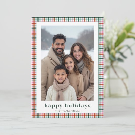 Prettige feestdagen Kaart Modern Gingham Family 2  (Staand voorkant)