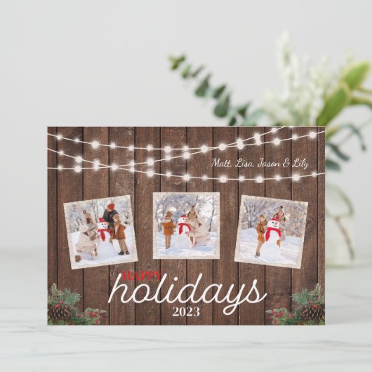 Prettige feestdagen Kaart Pijnappel Holly Lights (Staand voorkant)