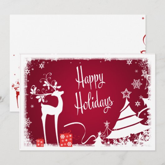 Prettige feestdagen Kaart | Rood, wit hert (Voorkant / Achterkant)