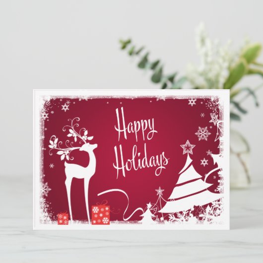 Prettige feestdagen Kaart | Rood, wit hert (Staand voorkant)