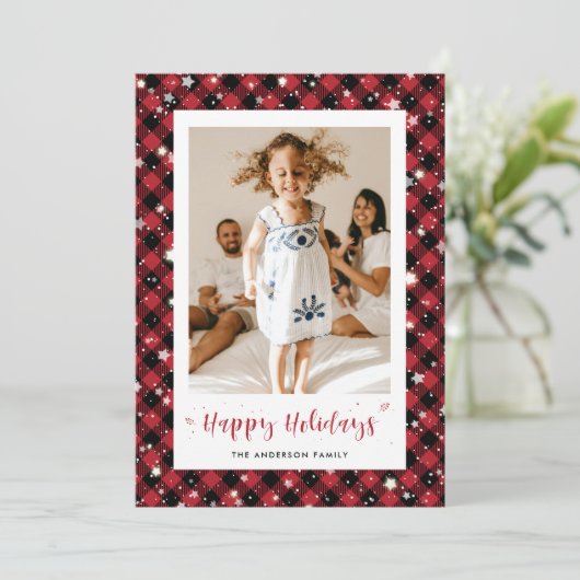 Prettige feestdagen Kaart Traditionele rode plaid  (Staand voorkant)