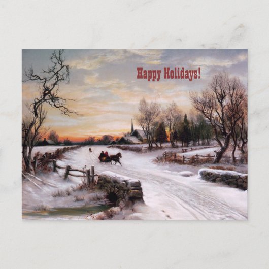 prettige feestdagen.  Kaart winterscène (Voorkant)