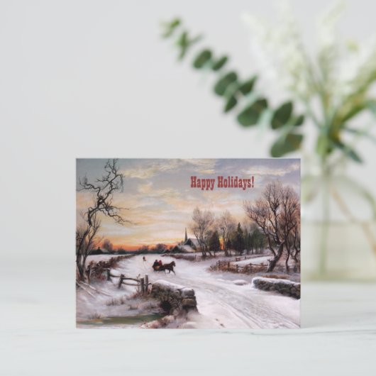 prettige feestdagen.  Kaart winterscène (Staand voorkant)