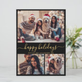 Prettige feestdagen Kaart Zwart Goud 4 Foto (Staand voorkant)