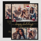 Prettige feestdagen Kaart Zwart Goud 4 Foto (Voorkant / Achterkant)