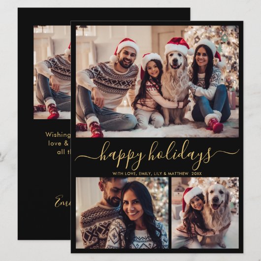 Prettige feestdagen Kaart Zwart Goud 4 Foto (Voorkant / Achterkant)