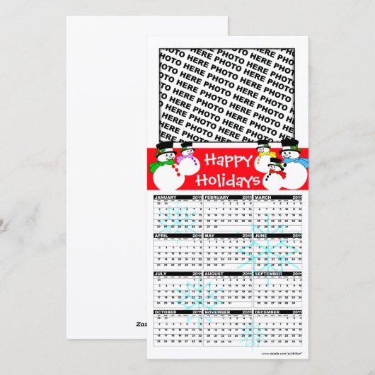 Prettige feestdagen Kalender 2011 Fotokaart Snowma Feestdagenkaart (Voorkant / Achterkant)