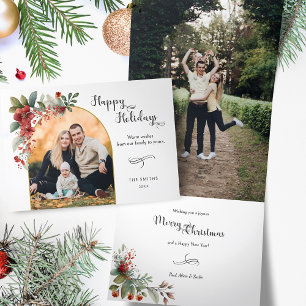 Prettige feestdagen Kalligrafie Arch Floral Foto Drieluik Wenskaart