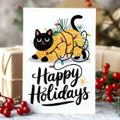 Prettige feestdagen Kat gewikkeld in kerstverlicht