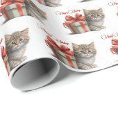 prettige feestdagen Kat met cadeau Cadeaupapier (Rol Hoek)