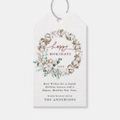 Prettige feestdagen Katoenen bloemenkrans Cadeaulabel (Voorkant)