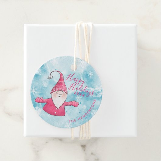 Prettige feestdagen Kerst Blauw en Roze kabouter Bedankjes Labels (In situ)