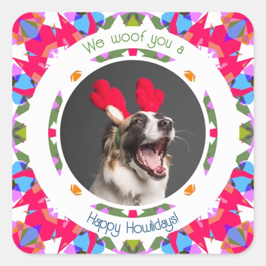 Prettige feestdagen Kerst Foto Pun Hond Papa Mam Vierkante Sticker (Voorkant)