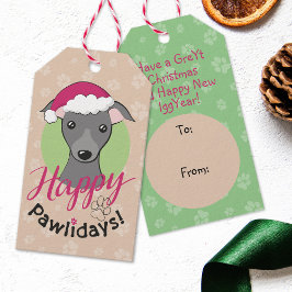 Prettige feestdagen Kerst Grijs Iggy Dog Cartoon Cadeaulabel