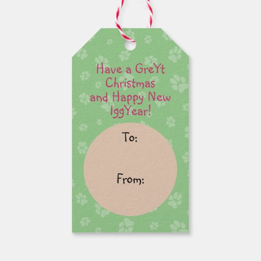 Prettige feestdagen Kerst Grijs Iggy Dog Cartoon Cadeaulabel (Achterkant)