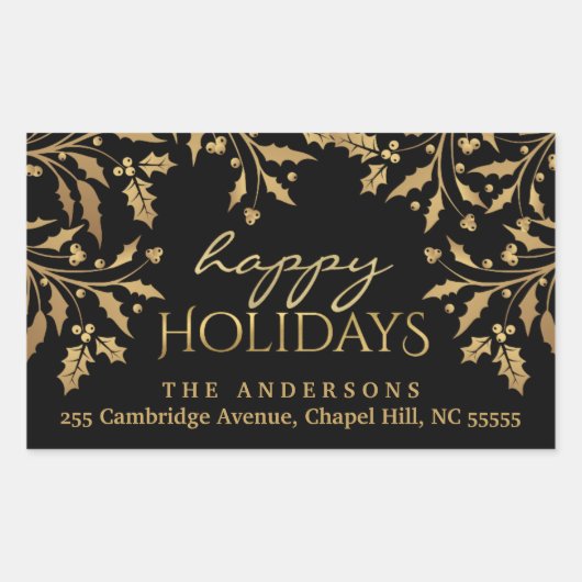 Prettige feestdagen Kerst Holly Gold Faux Folie Rechthoekige Sticker (Voorkant)