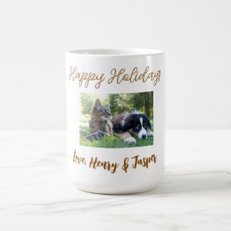 prettige feestdagen kerst huisdier hond kat foto n koffiemok