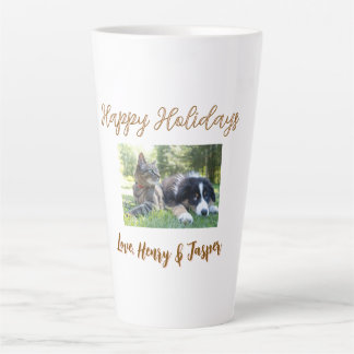 prettige feestdagen kerst huisdier hond kat foto n latte mok