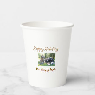 prettige feestdagen kerst huisdier hond kat foto n papieren bekers