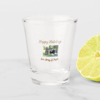 prettige feestdagen kerst huisdier hond kat foto n shot glas