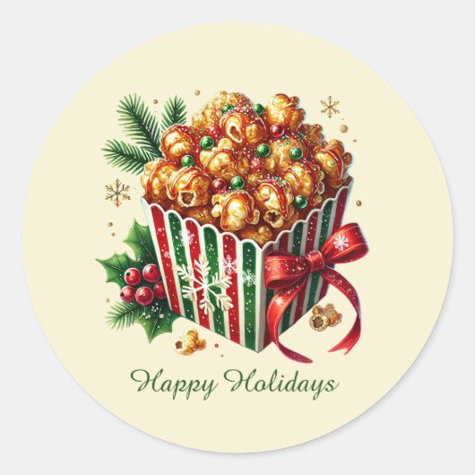 Prettige feestdagen Kerst karamel popcorn Ronde Sticker (Voorkant)