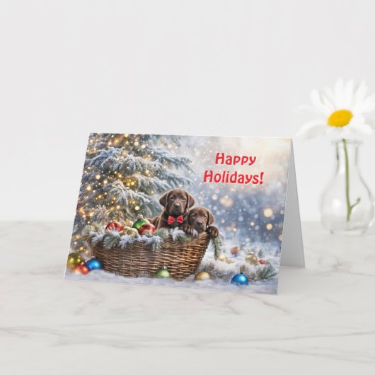 Prettige feestdagen Kerst met chocolade labrador Kaart (Kleine Plant)
