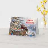 Prettige feestdagen Kerst met chocolade labrador Kaart (Gele Bloem)