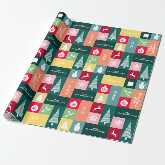 Prettige feestdagen Kerst = moderne naam Cadeaupapier (Uitgerold)