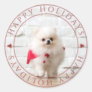 Prettige feestdagen Kerst Pine Tree Pet Foto Ronde Sticker