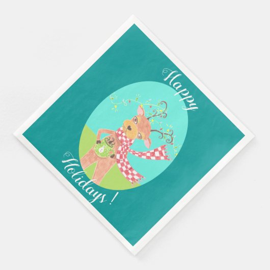 Prettige feestdagen - Kerst rendier papieren serve Servetten (Hoek)