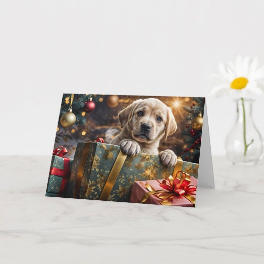 Prettige feestdagen Kerst - Schattige Yellow Lab L Kaart (Kleine Plant)