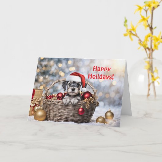 Prettige feestdagen Kerst - Schattigee Schnauzer P Kaart (Gele Bloem)