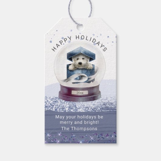 Prettige feestdagen Kerst Sneeuw Wereldbol Leuke H Cadeaulabel (Voorkant)