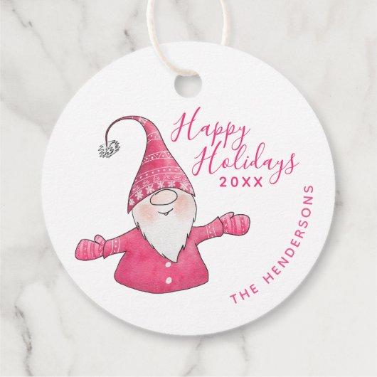 Prettige feestdagen Kerst Witte en Roze Gnoom Bedankjes Labels (Achterkant)