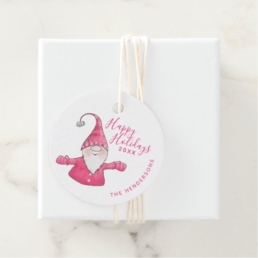 Prettige feestdagen Kerst Witte en Roze Gnoom Bedankjes Labels (In situ)