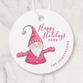 Prettige feestdagen Kerst Witte en Roze Gnoom Bedankjes Labels (Voorkant)
