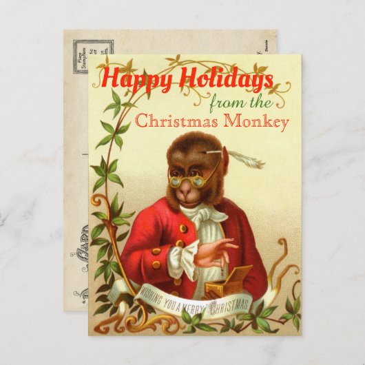 Prettige feestdagen Kerstaap Grappige Vintage (Voorkant / Achterkant)