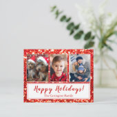 prettige feestdagen Kerstadvertentie met fotoscrip Briefkaart (Staand voorkant)