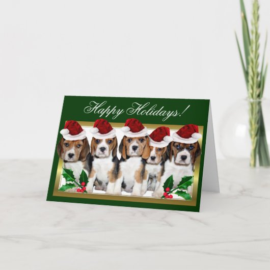 Prettige feestdagen Kerstbeagle puppies kaart (Voorkant)