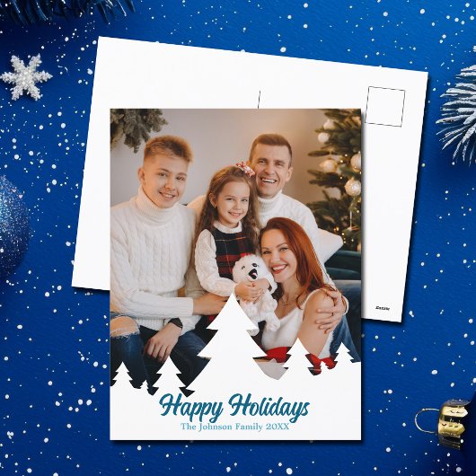 Prettige feestdagen Kerstbomen Familie Foto Blauw