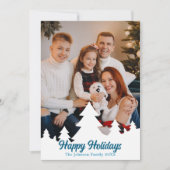 Prettige feestdagen Kerstbomen Familie Foto Blauw Feestdagenkaart (Voorkant)