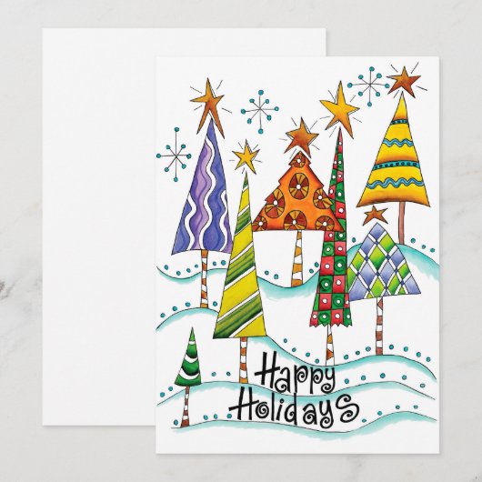 prettige feestdagen! kerstbomen met sterren feestdagenkaart (Voorkant / Achterkant)