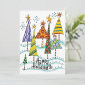 prettige feestdagen! kerstbomen met sterren feestdagenkaart (Staand voorkant)