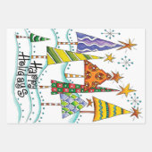prettige feestdagen! kerstbomen met sterren inpakpapier vel (Voorkant)