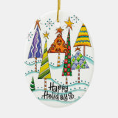 prettige feestdagen! kerstbomen met sterren keramisch ornament (Voorkant)
