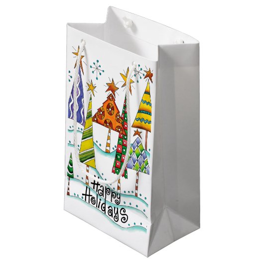 prettige feestdagen! kerstbomen met sterren klein cadeauzakje (Voorkant Gekanteld)