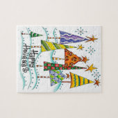prettige feestdagen! kerstbomen met sterren legpuzzel (Horizontaal)
