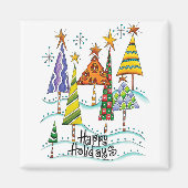 prettige feestdagen! kerstbomen met sterren magneet (Voorkant)